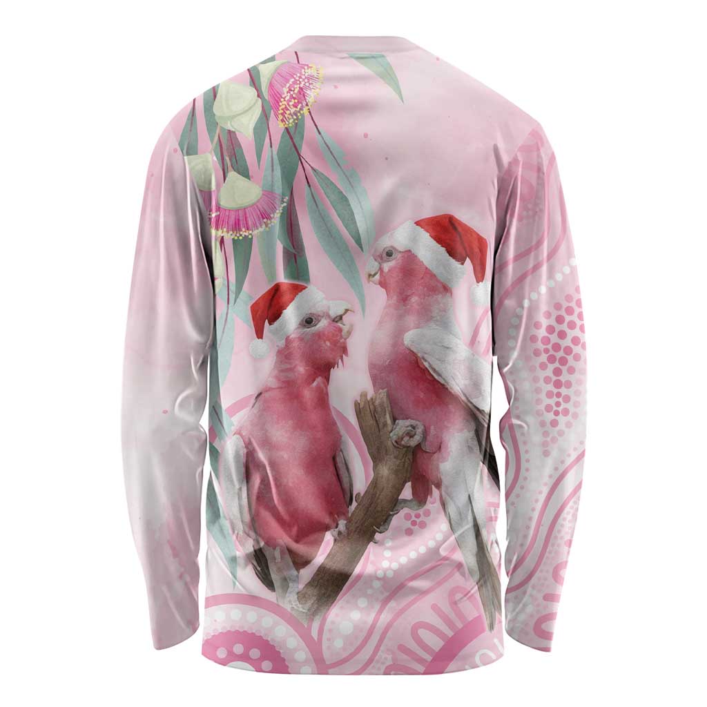 Australia Funny Pink Galah Christmas Long Sleeve Shirt Aboriginal Eucalyptus Blossoms Watercolor - Aussie Hoodie