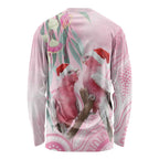 Australia Funny Pink Galah Christmas Long Sleeve Shirt Aboriginal Eucalyptus Blossoms Watercolor - Aussie Hoodie