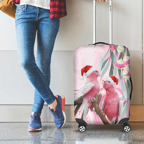Australia Funny Pink Galah Christmas Luggage Cover Aboriginal Eucalyptus Blossoms Watercolor - Aussie Hoodie