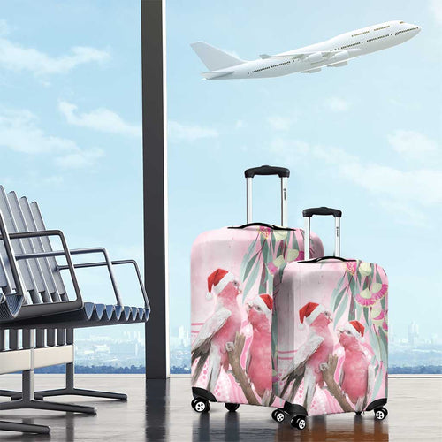 Australia Funny Pink Galah Christmas Luggage Cover Aboriginal Eucalyptus Blossoms Watercolor - Aussie Hoodie