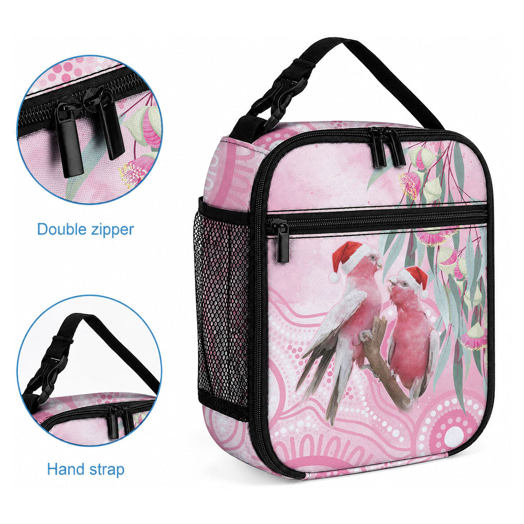 Australia Funny Pink Galah Christmas Lunch Bag Aboriginal Eucalyptus Blossoms Watercolor