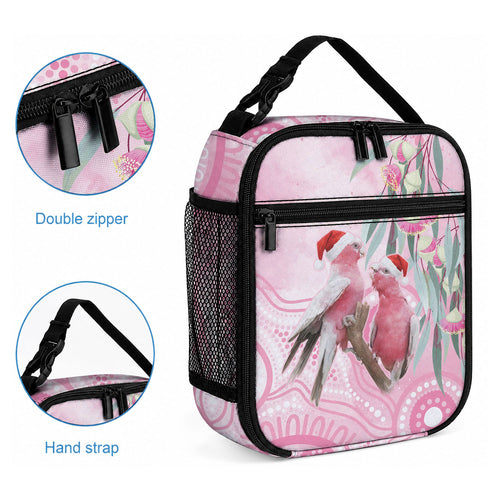 Australia Funny Pink Galah Christmas Lunch Bag Aboriginal Eucalyptus Blossoms Watercolor