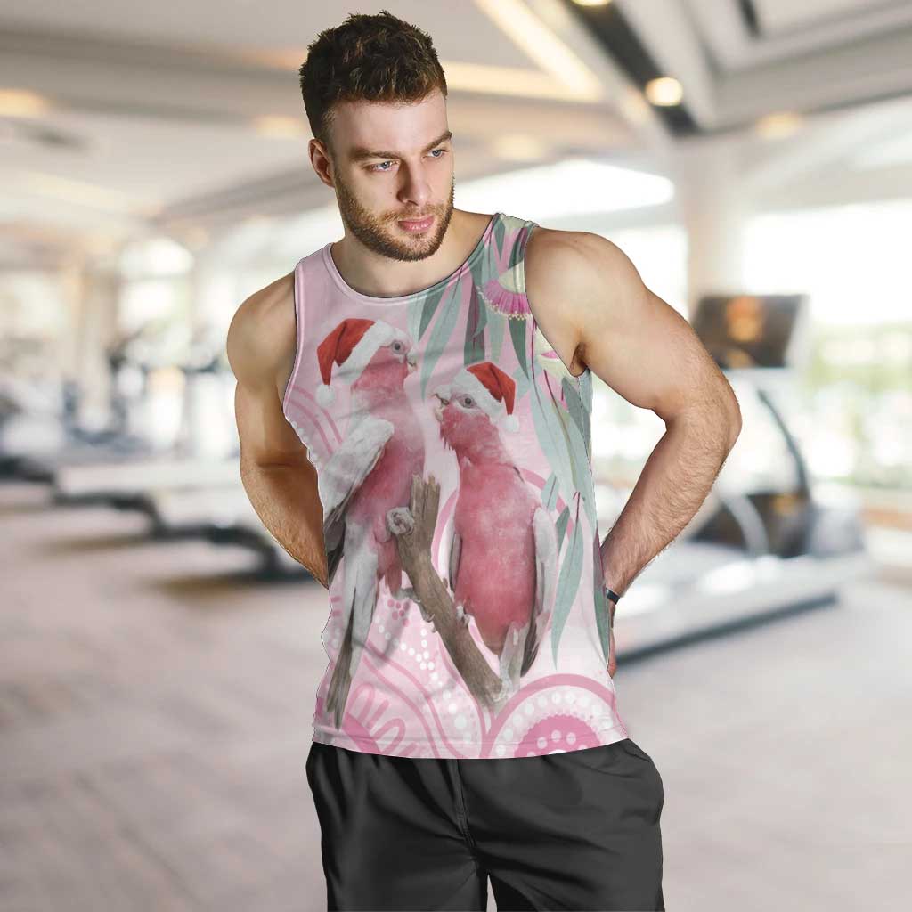 Australia Funny Pink Galah Christmas Men Tank Top Aboriginal Eucalyptus Blossoms Watercolor - Aussie Hoodie