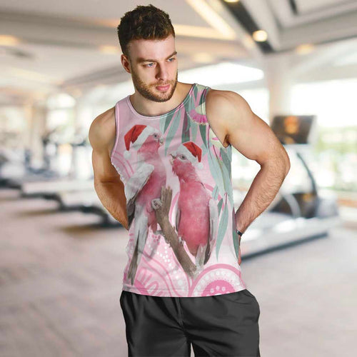 Australia Funny Pink Galah Christmas Men Tank Top Aboriginal Eucalyptus Blossoms Watercolor - Aussie Hoodie