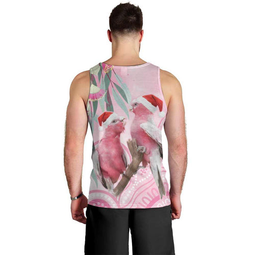 Australia Funny Pink Galah Christmas Men Tank Top Aboriginal Eucalyptus Blossoms Watercolor - Aussie Hoodie