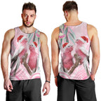 Australia Funny Pink Galah Christmas Men Tank Top Aboriginal Eucalyptus Blossoms Watercolor - Aussie Hoodie
