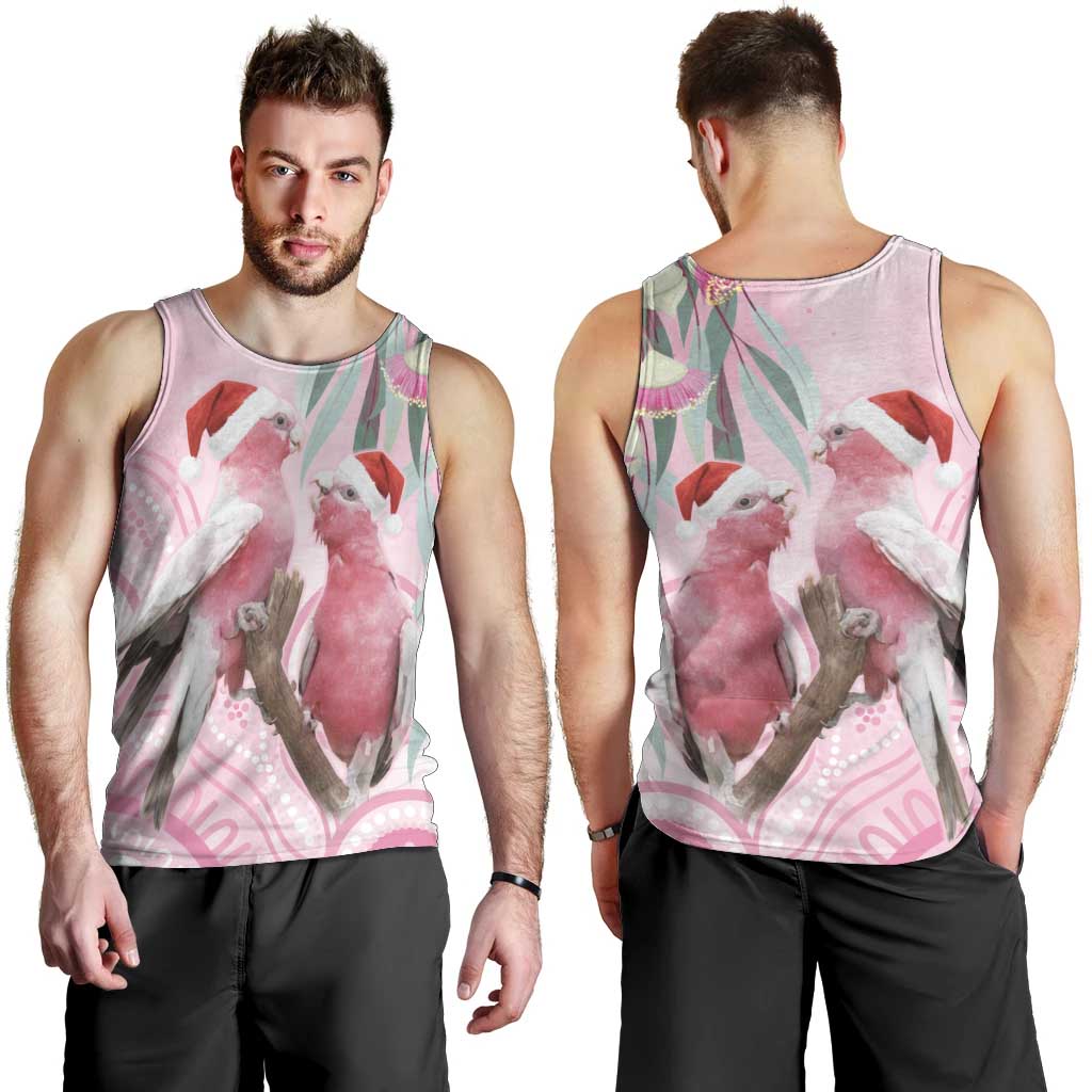 Australia Funny Pink Galah Christmas Men Tank Top Aboriginal Eucalyptus Blossoms Watercolor - Aussie Hoodie
