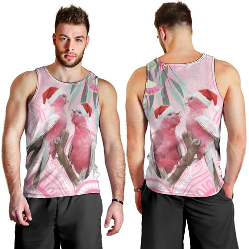 Australia Funny Pink Galah Christmas Men Tank Top Aboriginal Eucalyptus Blossoms Watercolor - Aussie Hoodie