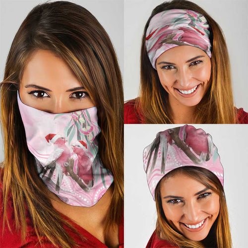 Australia Funny Pink Galah Christmas Neck Gaiter Aboriginal Eucalyptus Blossoms Watercolor - Aussie Hoodie