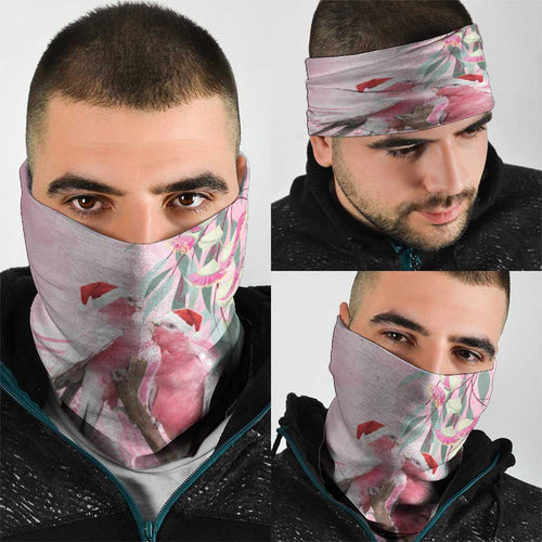 Australia Funny Pink Galah Christmas Neck Gaiter Aboriginal Eucalyptus Blossoms Watercolor - Aussie Hoodie