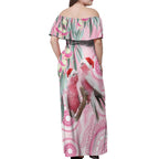 Australia Funny Pink Galah Christmas Off Shoulder Maxi Dress Aboriginal Eucalyptus Blossoms Watercolor - Aussie Hoodie