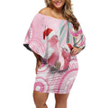 Australia Funny Pink Galah Christmas Off Shoulder Short Dress Aboriginal Eucalyptus Blossoms Watercolor - Aussie Hoodie