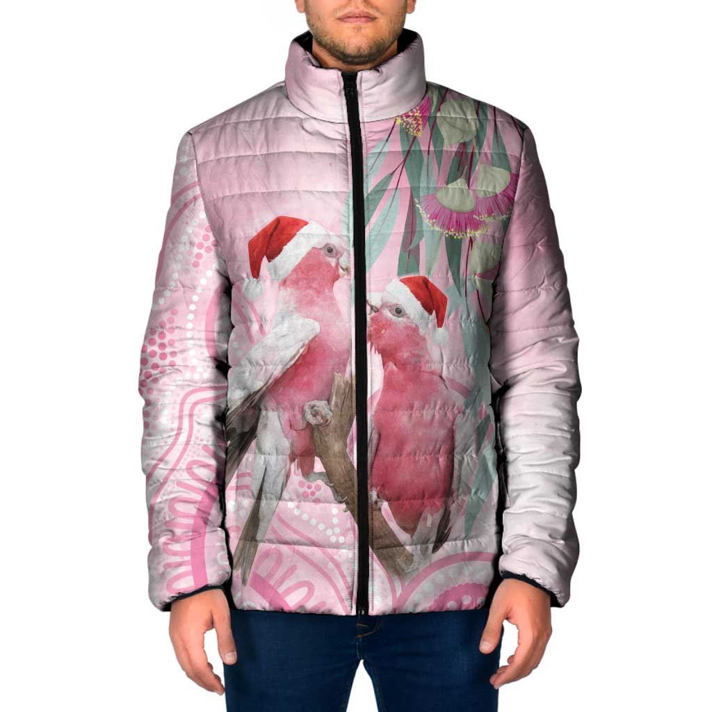 Australia Funny Pink Galah Christmas Padded Jacket Aboriginal Eucalyptus Blossoms Watercolor - Aussie Hoodie