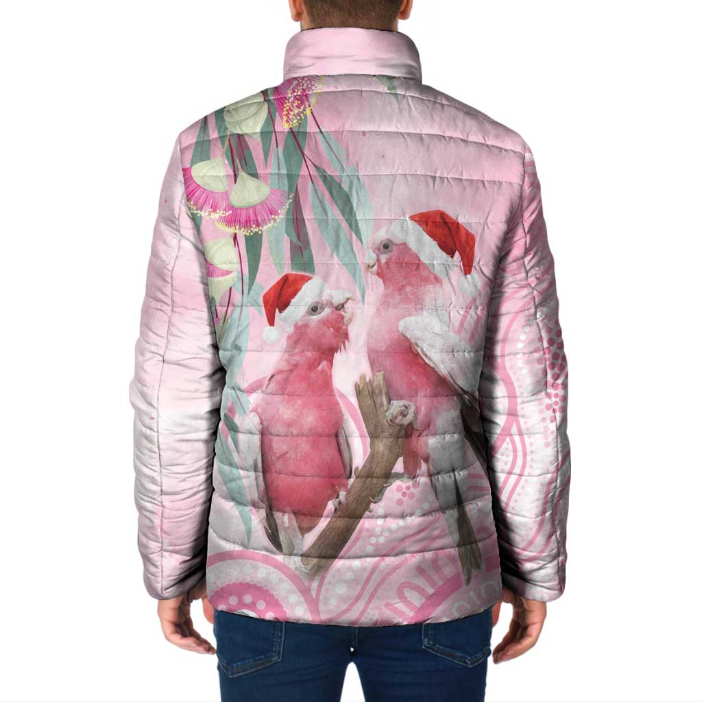 Australia Funny Pink Galah Christmas Padded Jacket Aboriginal Eucalyptus Blossoms Watercolor - Aussie Hoodie