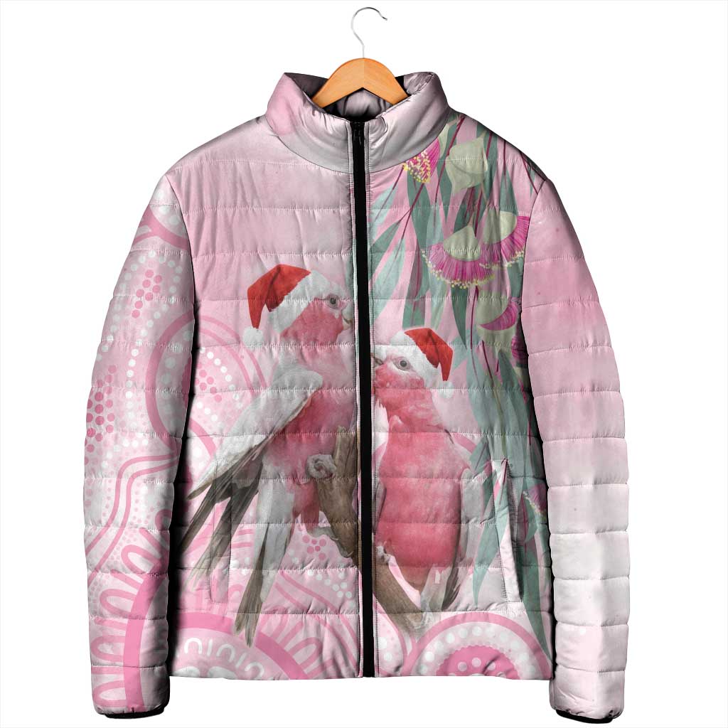 Australia Funny Pink Galah Christmas Padded Jacket Aboriginal Eucalyptus Blossoms Watercolor - Aussie Hoodie