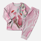 Australia Funny Pink Galah Christmas Pajama Set Aboriginal Eucalyptus Blossoms Watercolor - Aussie Hoodie