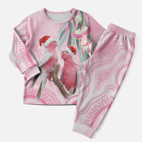Australia Funny Pink Galah Christmas Pajama Set Aboriginal Eucalyptus Blossoms Watercolor - Aussie Hoodie