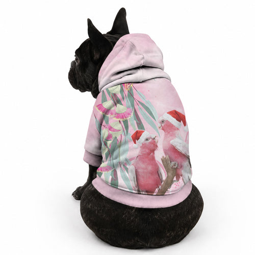 Australia Funny Pink Galah Christmas Pet Hoodie Aboriginal Eucalyptus Blossoms Watercolor