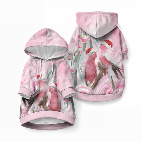 Australia Funny Pink Galah Christmas Pet Hoodie Aboriginal Eucalyptus Blossoms Watercolor
