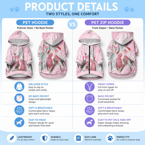 Australia Funny Pink Galah Christmas Pet Hoodie Aboriginal Eucalyptus Blossoms Watercolor