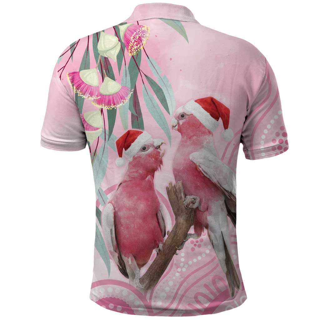 Australia Funny Pink Galah Christmas Polo Shirt Aboriginal Eucalyptus Blossoms Watercolor - Aussie Hoodie
