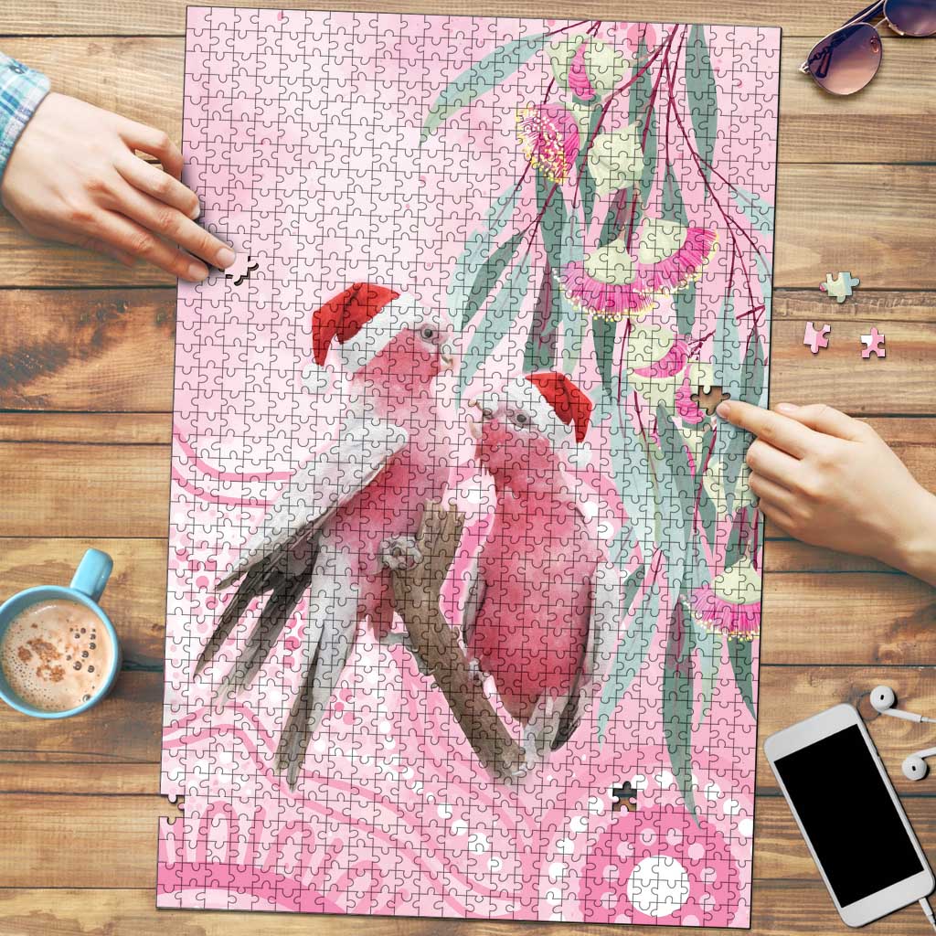 Australia Funny Pink Galah Christmas Puzzle Aboriginal Eucalyptus Blossoms Watercolor - Aussie Hoodie