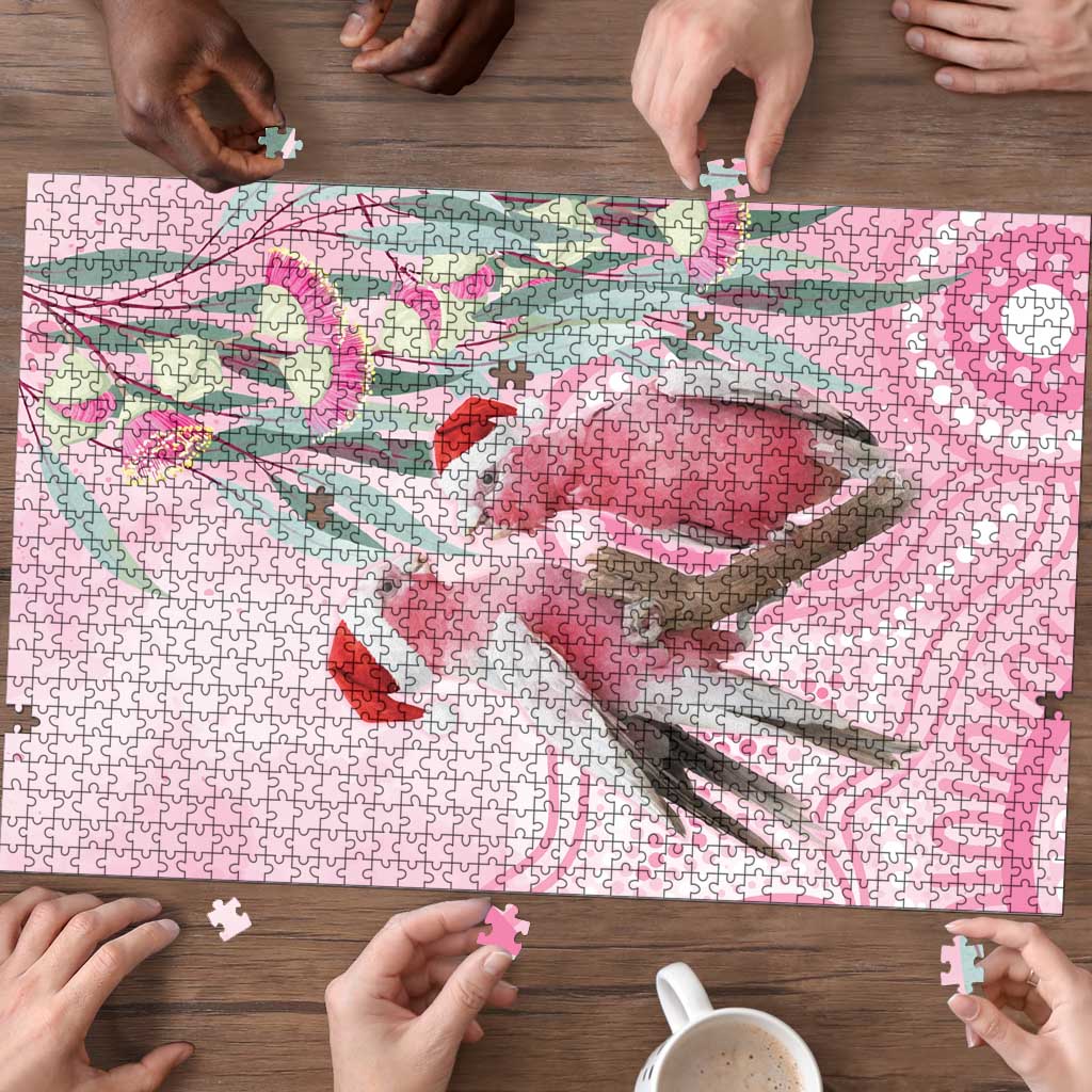Australia Funny Pink Galah Christmas Puzzle Aboriginal Eucalyptus Blossoms Watercolor - Aussie Hoodie