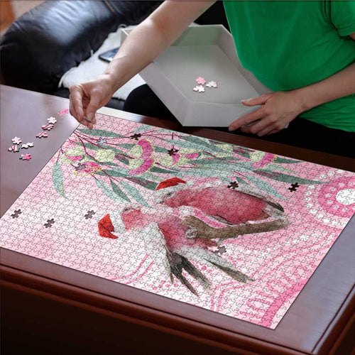 Australia Funny Pink Galah Christmas Puzzle Aboriginal Eucalyptus Blossoms Watercolor - Aussie Hoodie