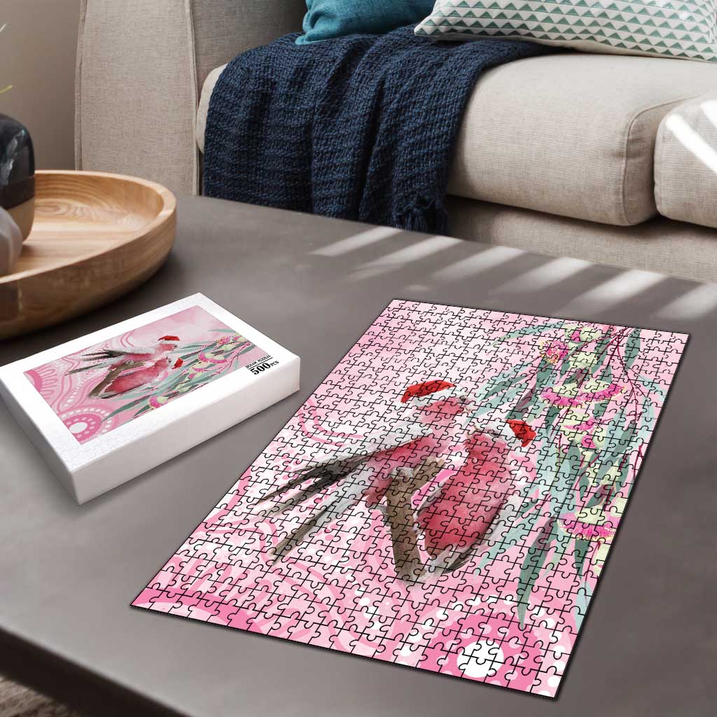 Australia Funny Pink Galah Christmas Puzzle Aboriginal Eucalyptus Blossoms Watercolor - Aussie Hoodie