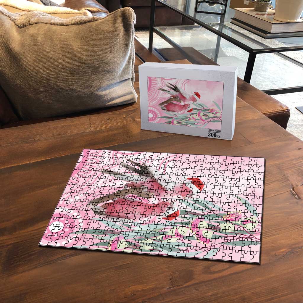 Australia Funny Pink Galah Christmas Puzzle Aboriginal Eucalyptus Blossoms Watercolor - Aussie Hoodie