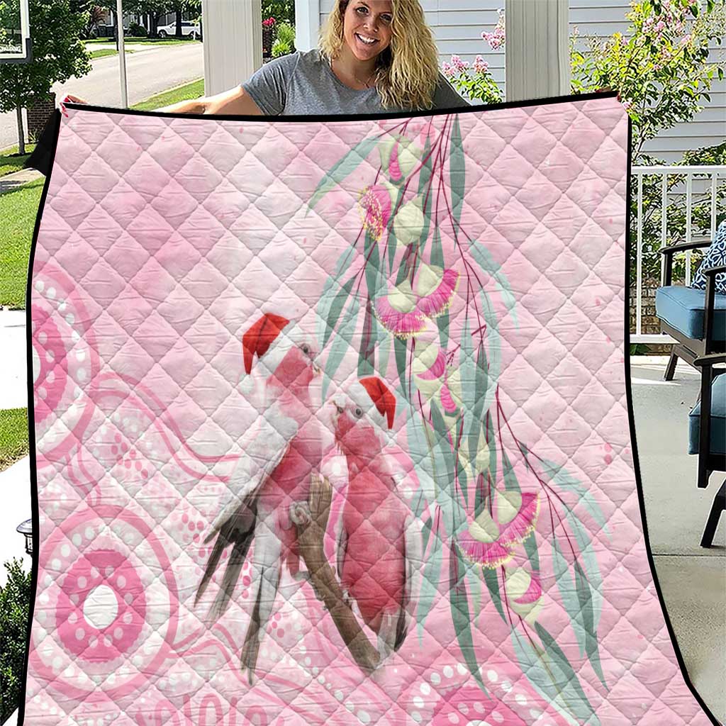 Australia Funny Pink Galah Christmas Quilt Aboriginal Eucalyptus Blossoms Watercolor - Aussie Hoodie