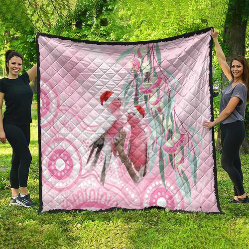 Australia Funny Pink Galah Christmas Quilt Aboriginal Eucalyptus Blossoms Watercolor - Aussie Hoodie