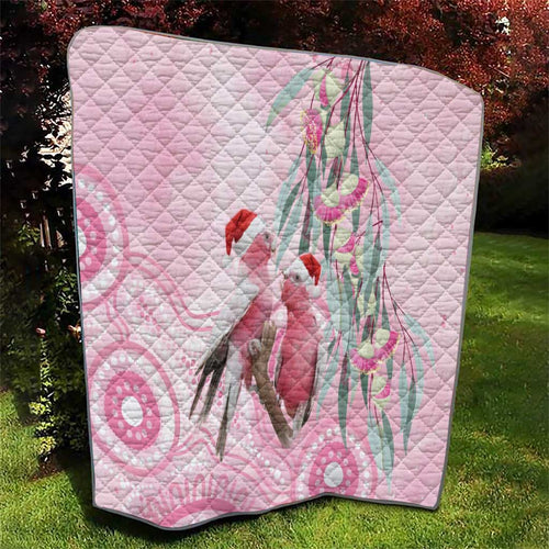 Australia Funny Pink Galah Christmas Quilt Aboriginal Eucalyptus Blossoms Watercolor - Aussie Hoodie