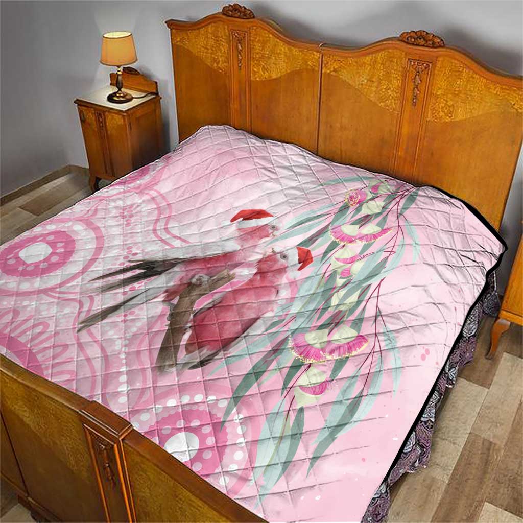 Australia Funny Pink Galah Christmas Quilt Aboriginal Eucalyptus Blossoms Watercolor - Aussie Hoodie