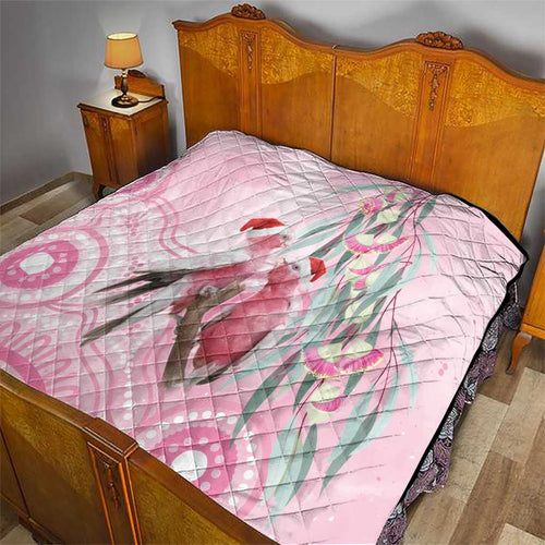 Australia Funny Pink Galah Christmas Quilt Aboriginal Eucalyptus Blossoms Watercolor - Aussie Hoodie