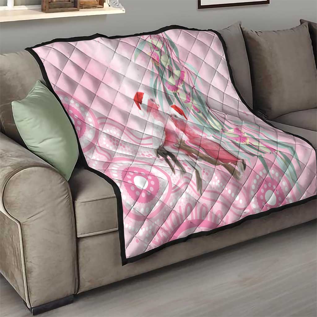 Australia Funny Pink Galah Christmas Quilt Aboriginal Eucalyptus Blossoms Watercolor - Aussie Hoodie