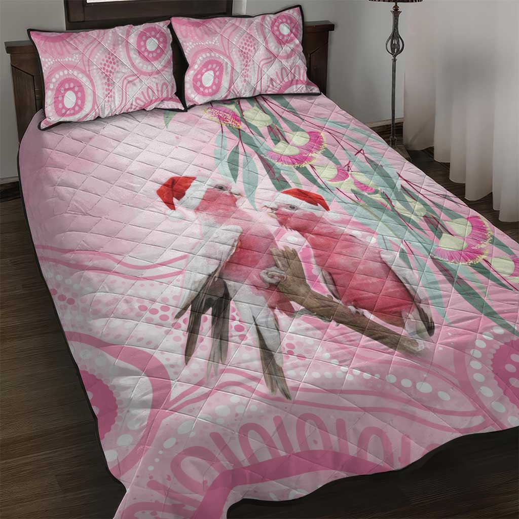 Australia Funny Pink Galah Christmas Quilt Bed Set Aboriginal Eucalyptus Blossoms Watercolor - Aussie Hoodie