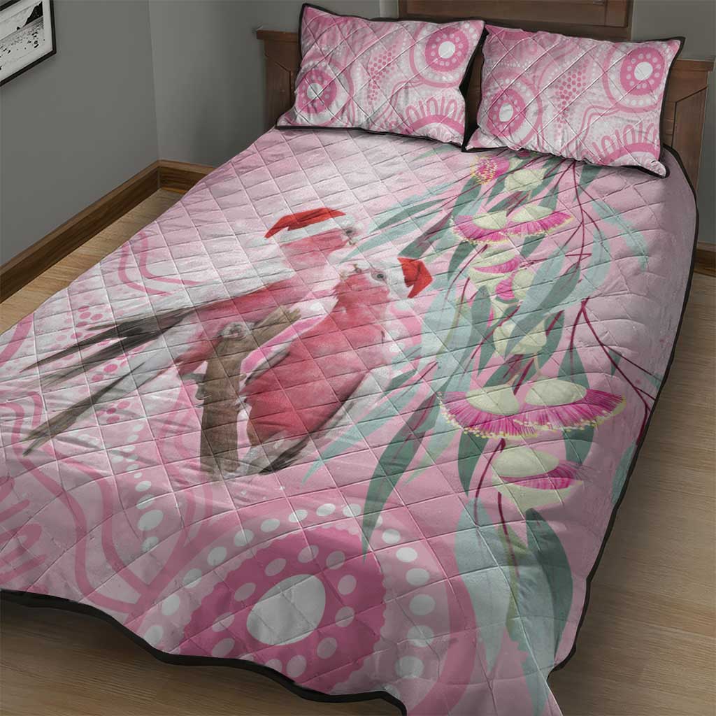Australia Funny Pink Galah Christmas Quilt Bed Set Aboriginal Eucalyptus Blossoms Watercolor - Aussie Hoodie