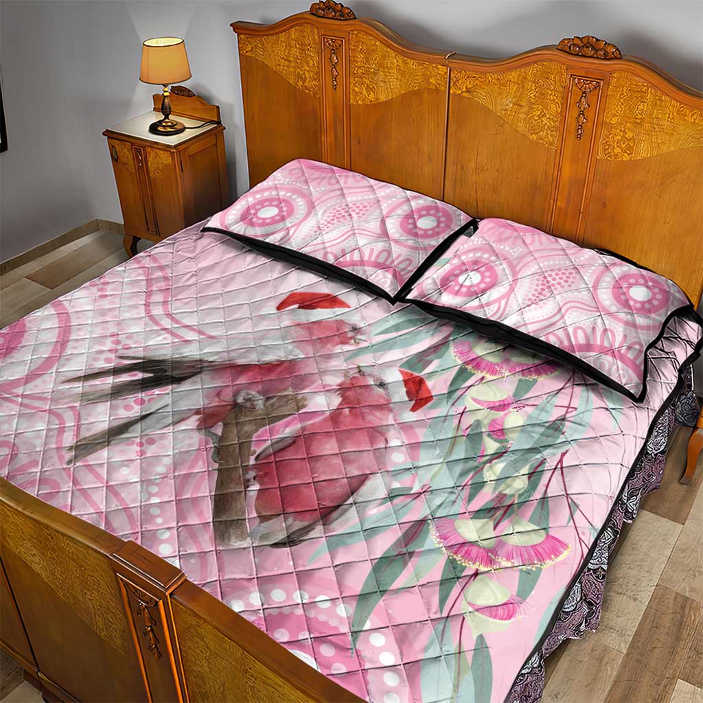 Australia Funny Pink Galah Christmas Quilt Bed Set Aboriginal Eucalyptus Blossoms Watercolor - Aussie Hoodie
