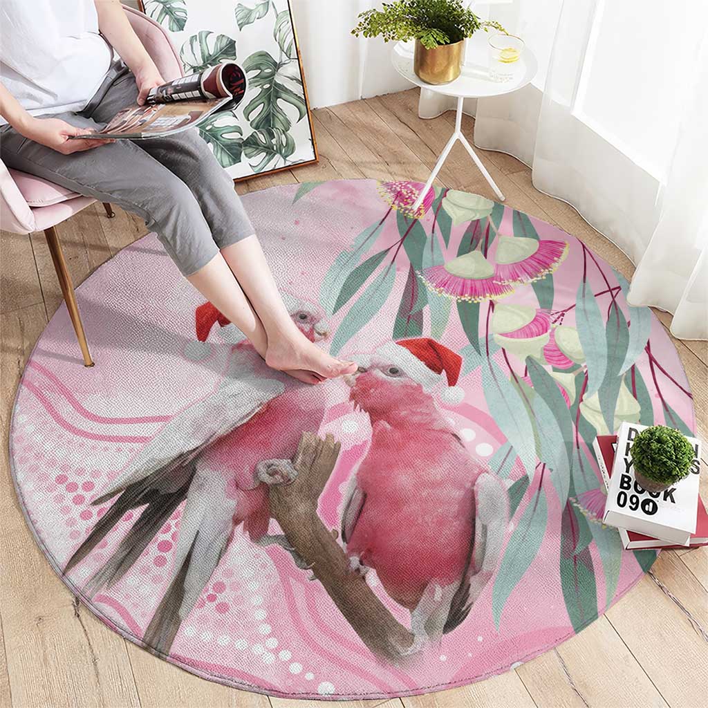 Australia Funny Pink Galah Christmas Round Carpet Aboriginal Eucalyptus Blossoms Watercolor - Aussie Hoodie