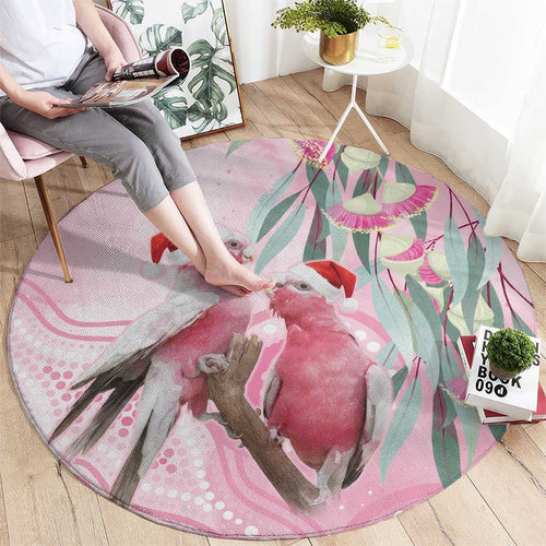 Australia Funny Pink Galah Christmas Round Carpet Aboriginal Eucalyptus Blossoms Watercolor - Aussie Hoodie