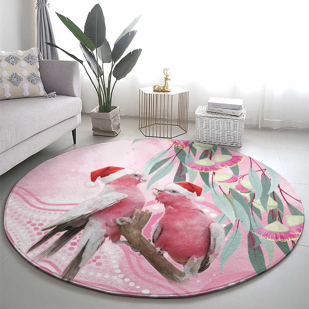 Australia Funny Pink Galah Christmas Round Carpet Aboriginal Eucalyptus Blossoms Watercolor - Aussie Hoodie