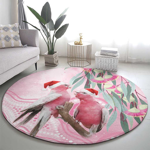 Australia Funny Pink Galah Christmas Round Carpet Aboriginal Eucalyptus Blossoms Watercolor - Aussie Hoodie