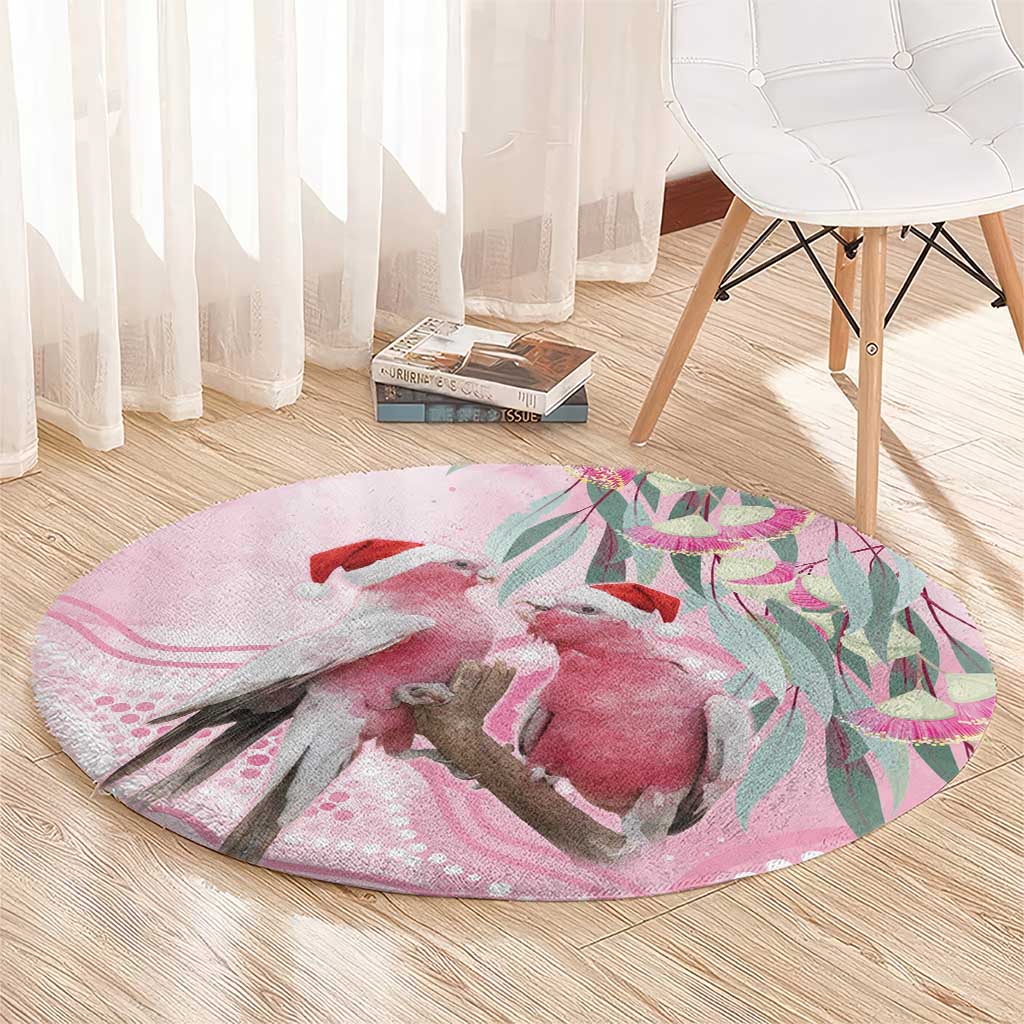 Australia Funny Pink Galah Christmas Round Carpet Aboriginal Eucalyptus Blossoms Watercolor - Aussie Hoodie