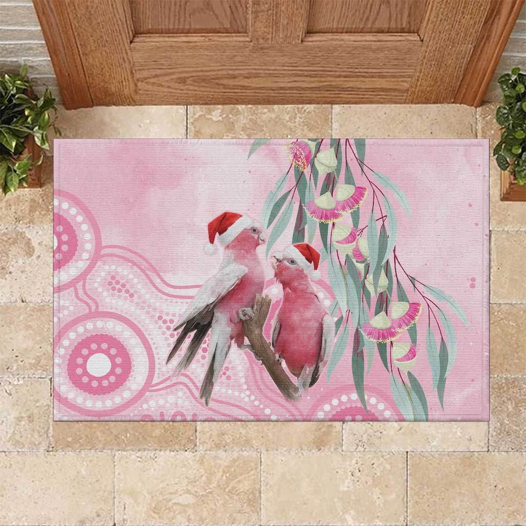 Australia Funny Pink Galah Christmas Rubber Doormat Aboriginal Eucalyptus Blossoms Watercolor - Aussie Hoodie