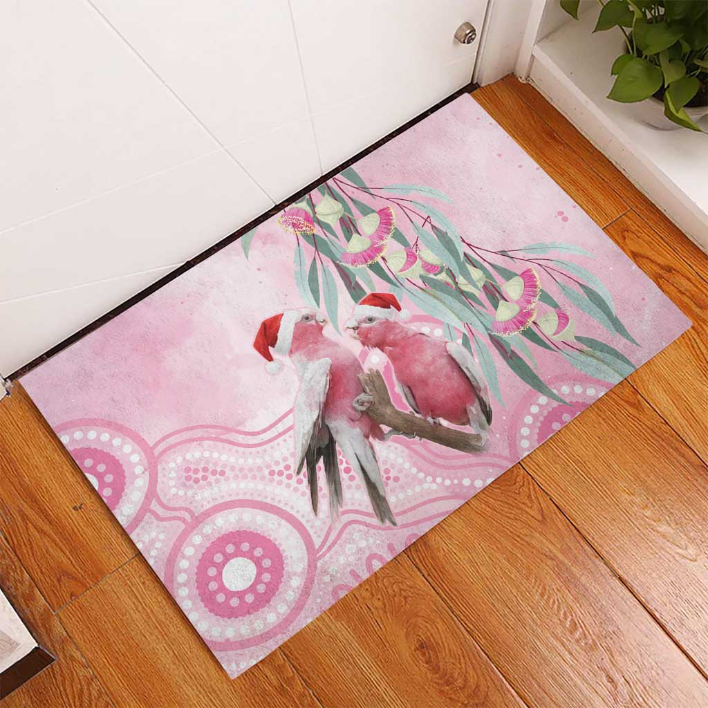Australia Funny Pink Galah Christmas Rubber Doormat Aboriginal Eucalyptus Blossoms Watercolor - Aussie Hoodie