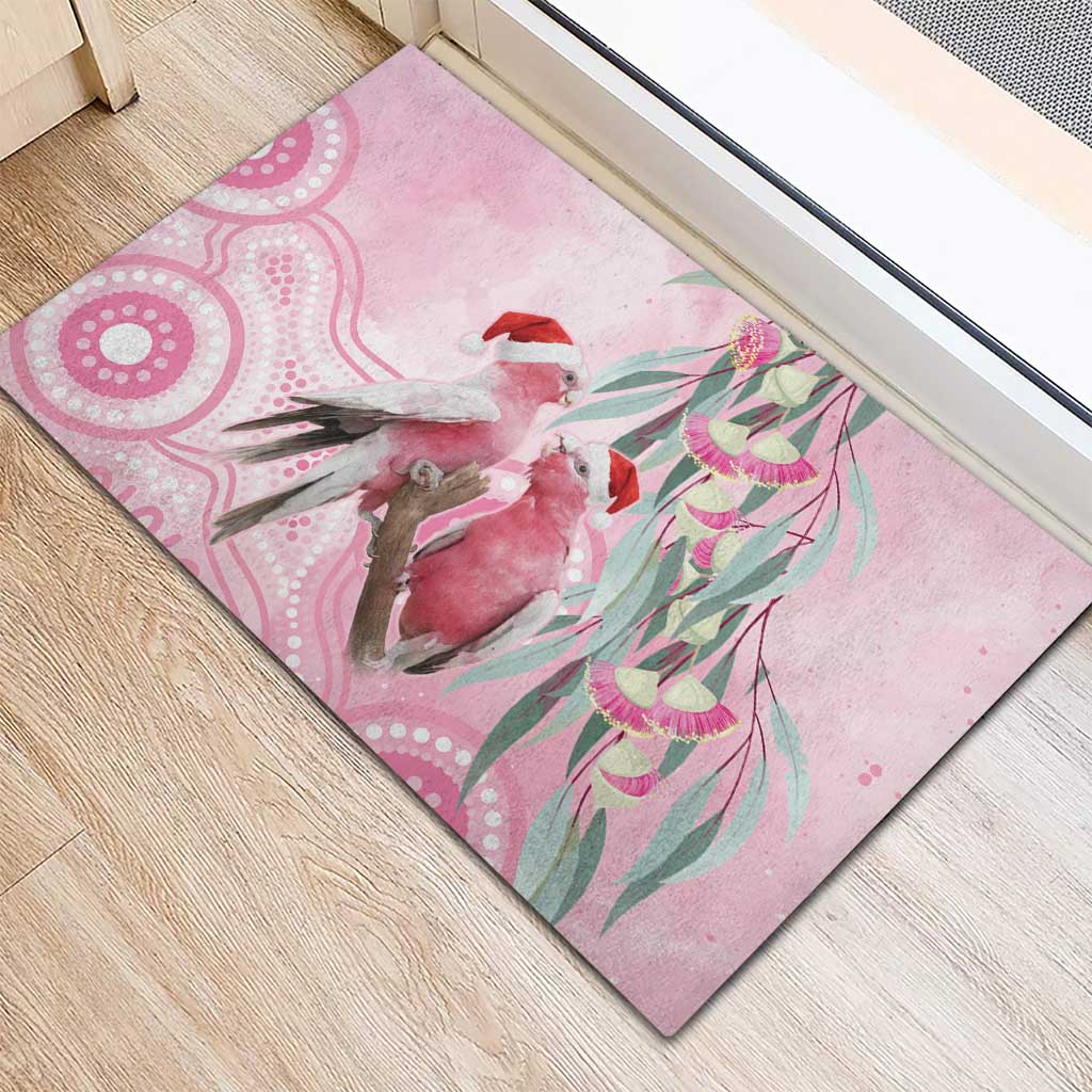 Australia Funny Pink Galah Christmas Rubber Doormat Aboriginal Eucalyptus Blossoms Watercolor - Aussie Hoodie