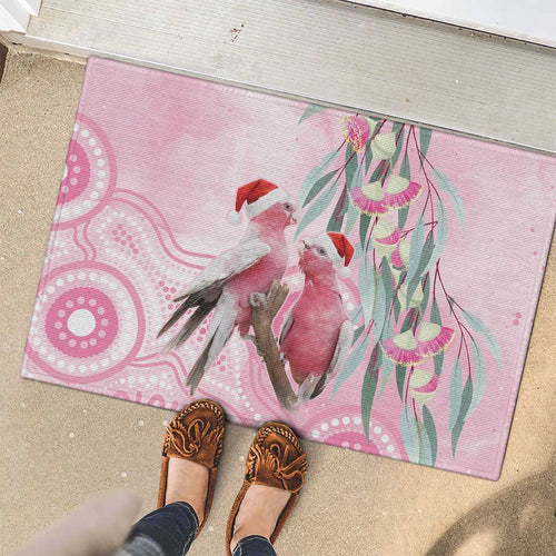 Australia Funny Pink Galah Christmas Rubber Doormat Aboriginal Eucalyptus Blossoms Watercolor - Aussie Hoodie