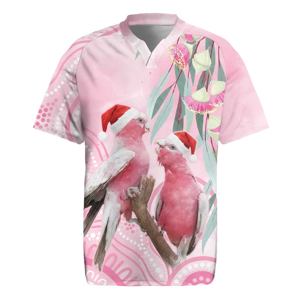 Australia Funny Pink Galah Christmas Rugby Jersey Aboriginal Eucalyptus Blossoms Watercolor - Aussie Hoodie