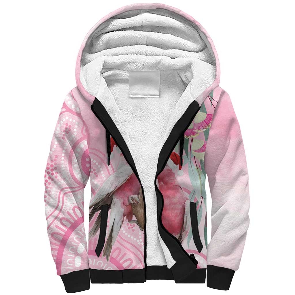 Australia Funny Pink Galah Christmas Sherpa Hoodie Aboriginal Eucalyptus Blossoms Watercolor - Aussie Hoodie
